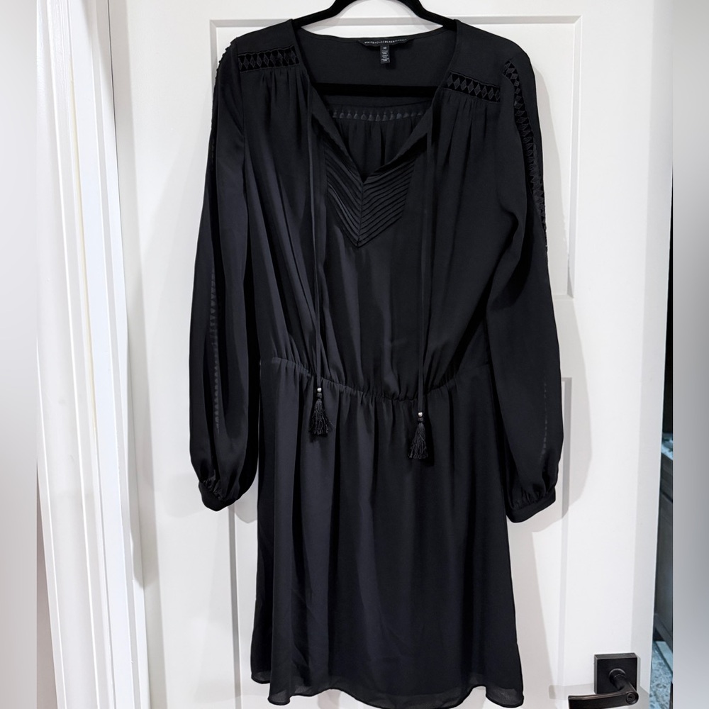 White House Black Market Elegant Black Tassel Dress